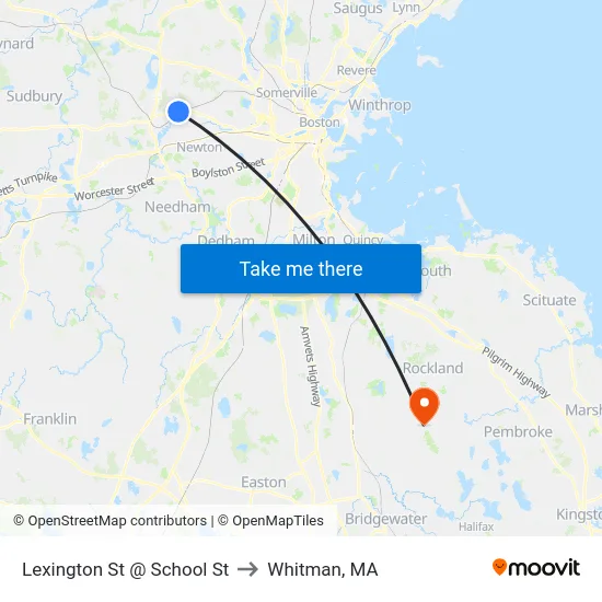 Lexington St @ School St to Whitman, MA map