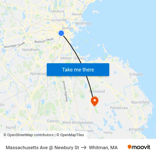 Massachusetts Ave @ Newbury St to Whitman, MA map