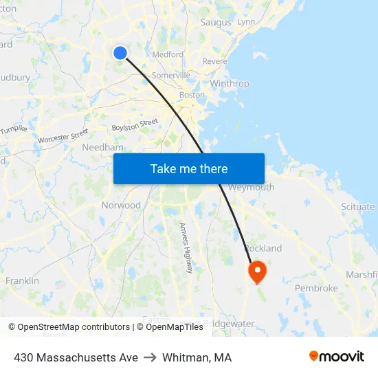 430 Massachusetts Ave to Whitman, MA map
