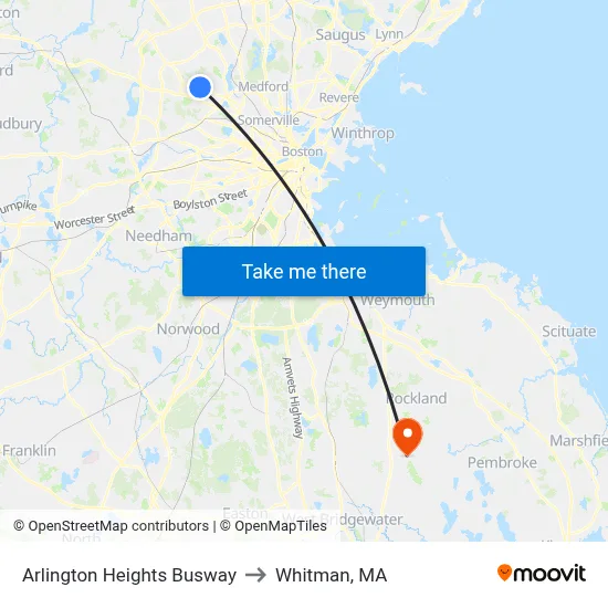 Arlington Heights Busway to Whitman, MA map
