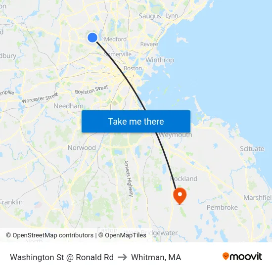 Washington St @ Ronald Rd to Whitman, MA map