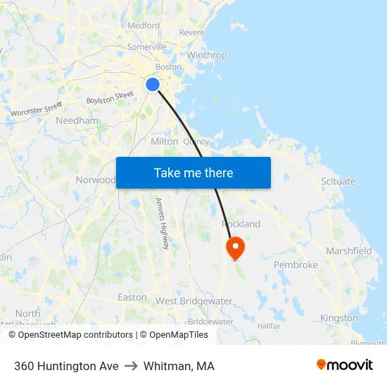 360 Huntington Ave to Whitman, MA map