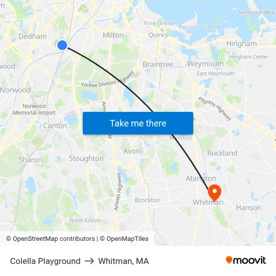 Colella Playground to Whitman, MA map