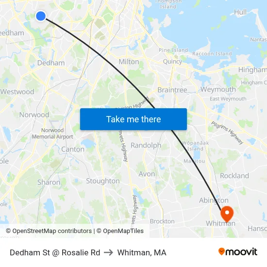 Dedham St @ Rosalie Rd to Whitman, MA map