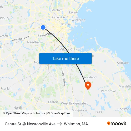 Centre St @ Newtonville Ave to Whitman, MA map