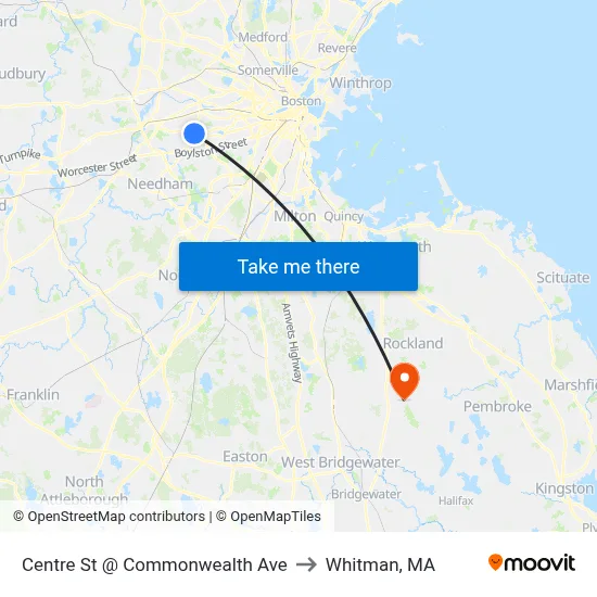 Centre St @ Commonwealth Ave to Whitman, MA map