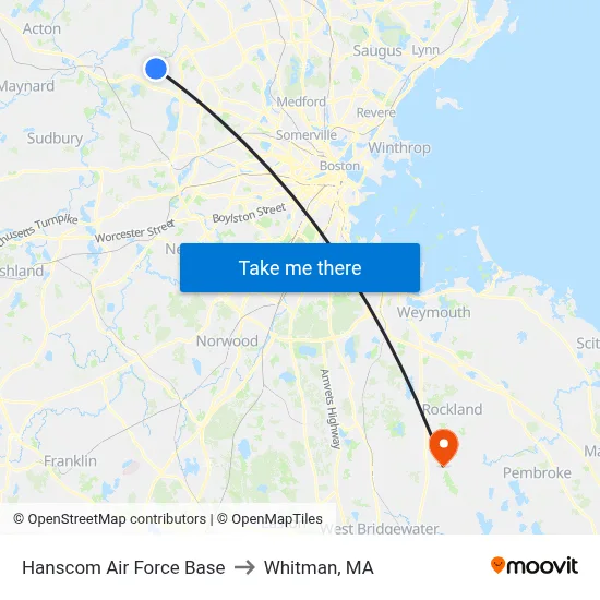 Hanscom Air Force Base to Whitman, MA map