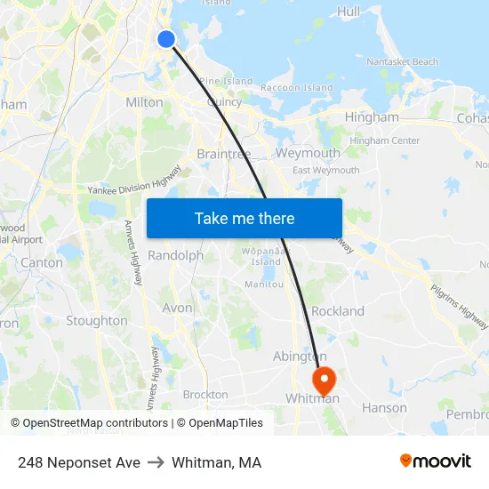 248 Neponset Ave to Whitman, MA map