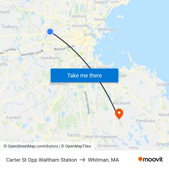Carter St Opp Waltham Station to Whitman, MA map