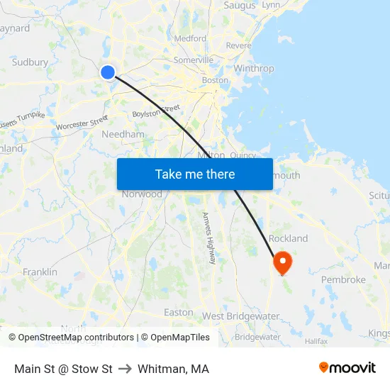 Main St @ Stow St to Whitman, MA map