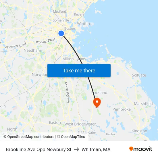 Brookline Ave Opp Newbury St to Whitman, MA map