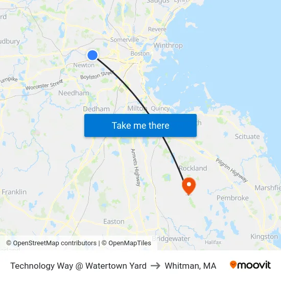 Technology Way @ Watertown Yard to Whitman, MA map