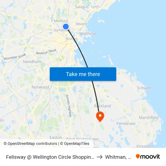 Fellsway @ Wellington Circle Shopping Ctr to Whitman, MA map