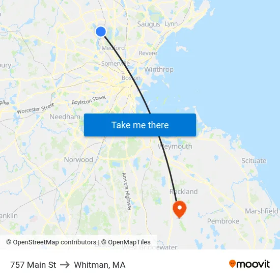 757 Main St to Whitman, MA map
