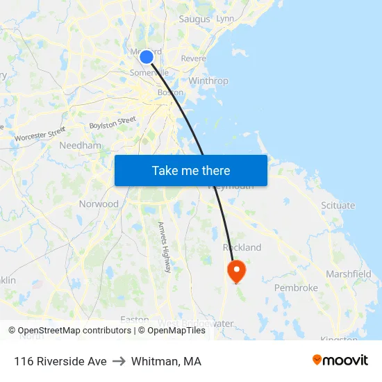 116 Riverside Ave to Whitman, MA map