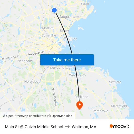Main St @ Galvin Middle School to Whitman, MA map