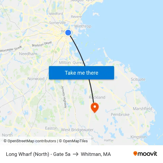 Long Wharf (North) - Gate 5a to Whitman, MA map