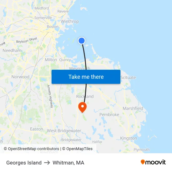 Georges Island to Whitman, MA map