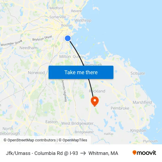 Jfk/Umass - Columbia Rd @ I-93 to Whitman, MA map
