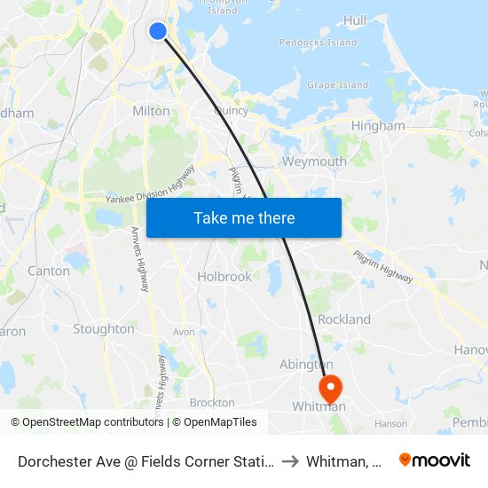 Dorchester Ave @ Fields Corner Station to Whitman, MA map