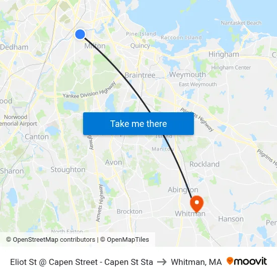 Eliot St @ Capen Street - Capen St Sta to Whitman, MA map