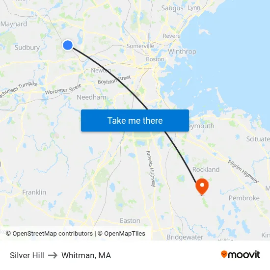 Silver Hill to Whitman, MA map