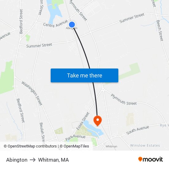 Abington to Whitman, MA map