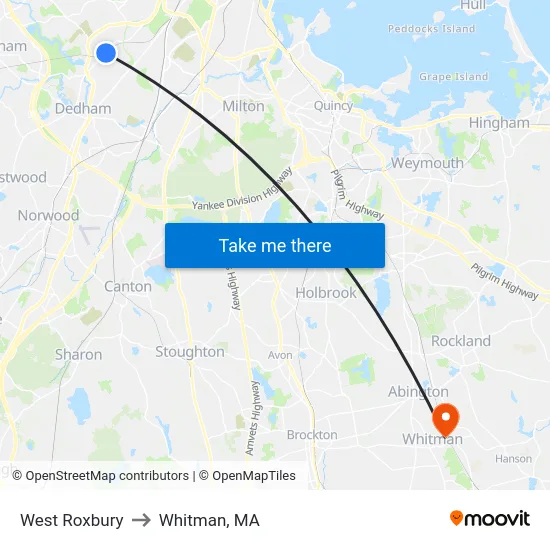 West Roxbury to Whitman, MA map