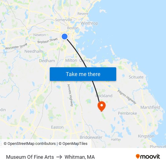 Museum Of Fine Arts to Whitman, MA map