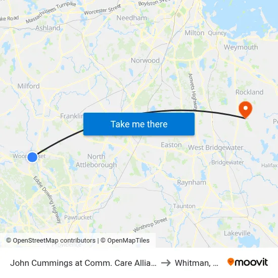 John Cummings at Comm. Care Alliance to Whitman, MA map
