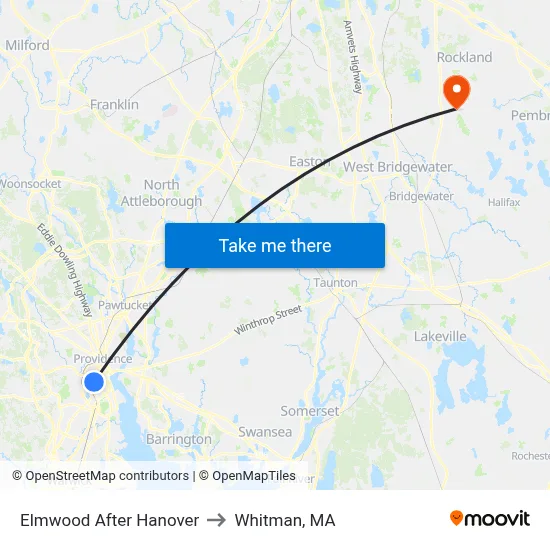 Elmwood After Hanover to Whitman, MA map