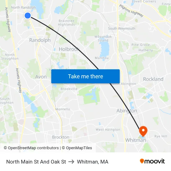 North Main St And Oak St to Whitman, MA map
