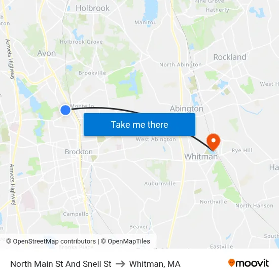 North Main St And Snell St to Whitman, MA map