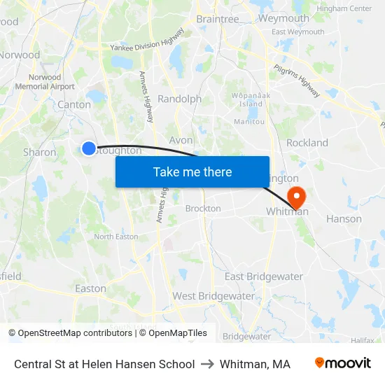 Central St at Helen Hansen School to Whitman, MA map