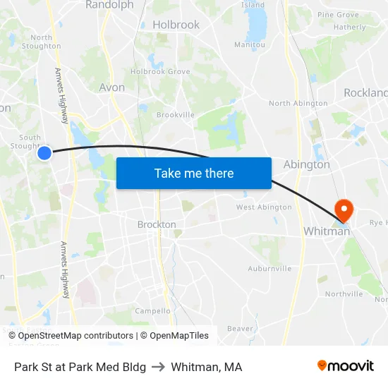 Park St at Park Med Bldg to Whitman, MA map