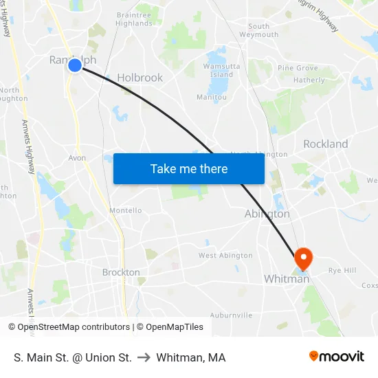 S. Main St. @ Union St. to Whitman, MA map