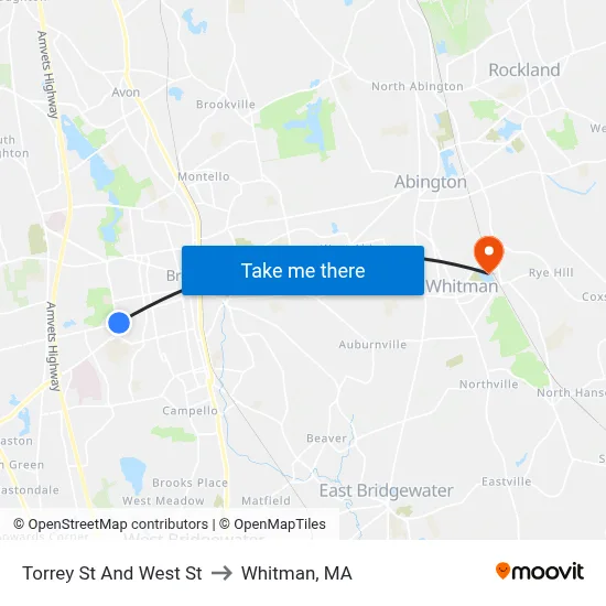 Torrey St And West St to Whitman, MA map