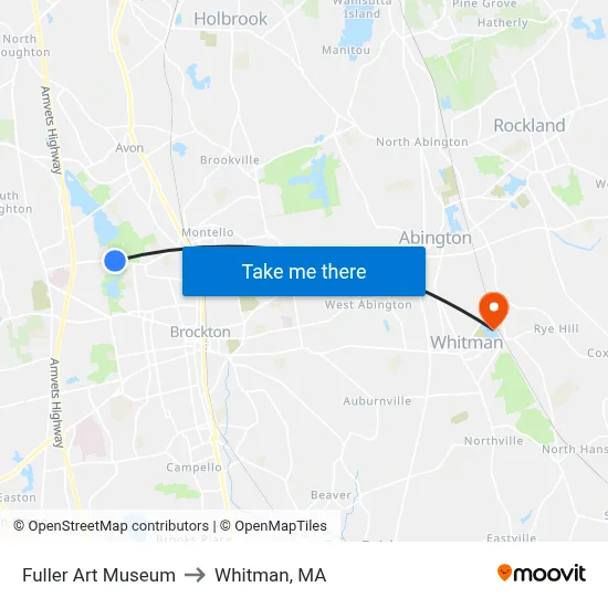 Fuller Art Museum to Whitman, MA map