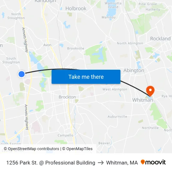 1256 Park St. @ Professional Building to Whitman, MA map