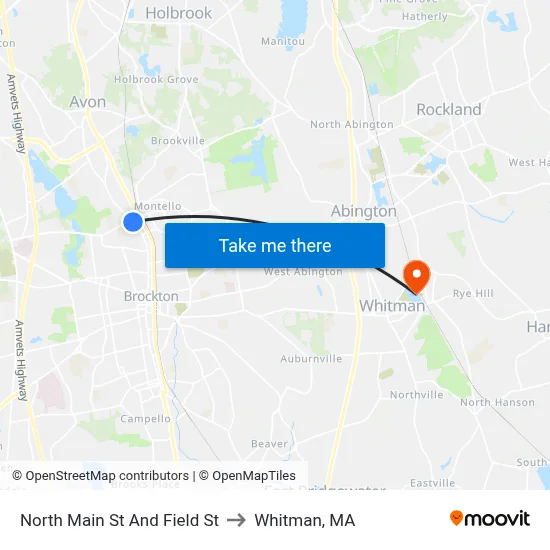 North Main St And Field St to Whitman, MA map