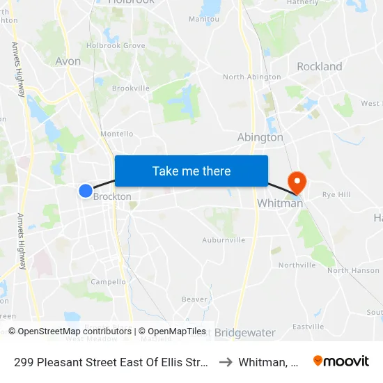 299 Pleasant Street East Of Ellis Street to Whitman, MA map