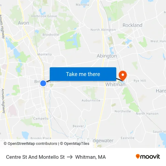 Centre St And Montello St to Whitman, MA map