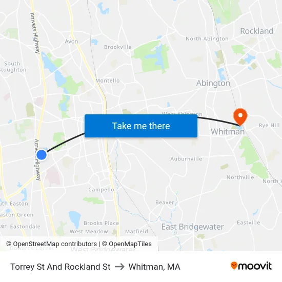 Torrey St And Rockland St to Whitman, MA map