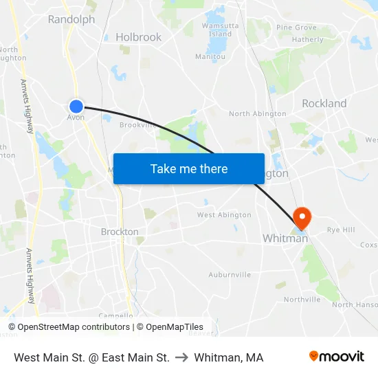 West Main St. @ East Main St. to Whitman, MA map