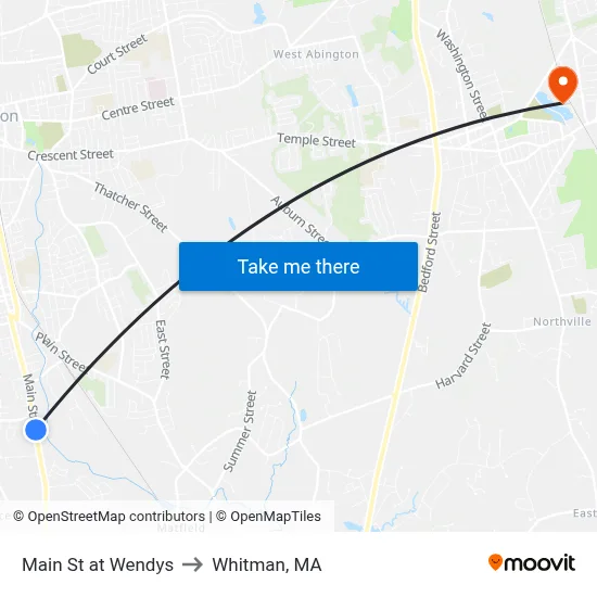 Main St at Wendys to Whitman, MA map