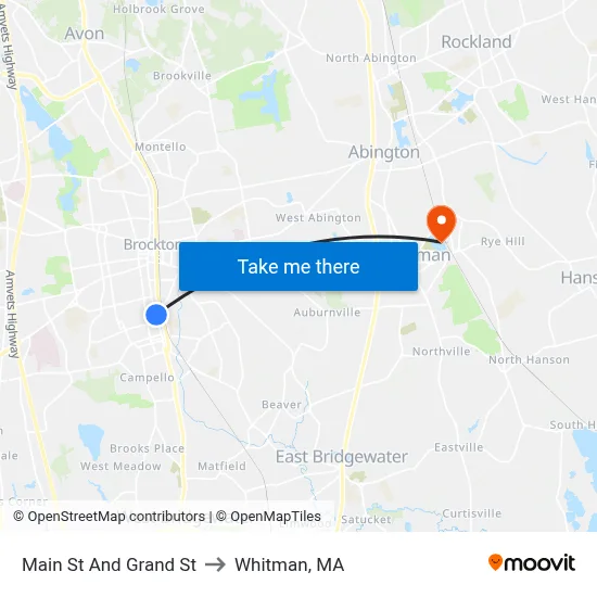 Main St And Grand St to Whitman, MA map