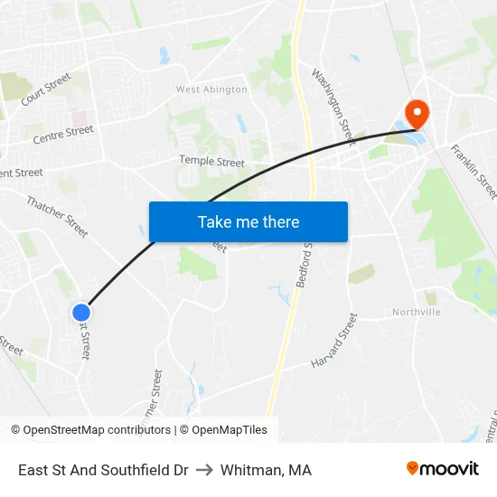 East St And Southfield Dr to Whitman, MA map