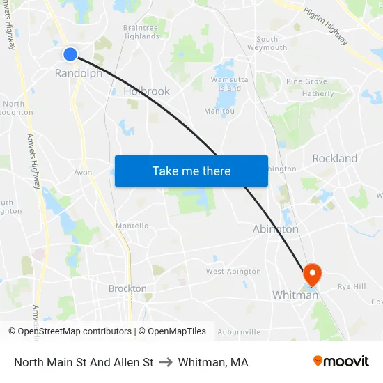 North Main St And Allen St to Whitman, MA map
