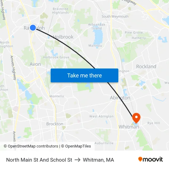 North Main St And School St to Whitman, MA map