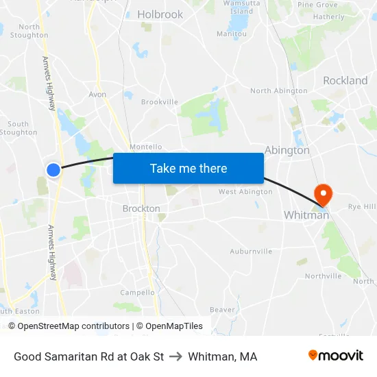 Good Samaritan Rd at Oak St to Whitman, MA map